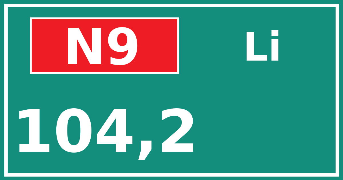 Hectometerbord N9 104,2 zijde Li