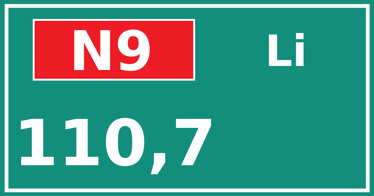 Hectometerbord N9 110,7 zijde Li