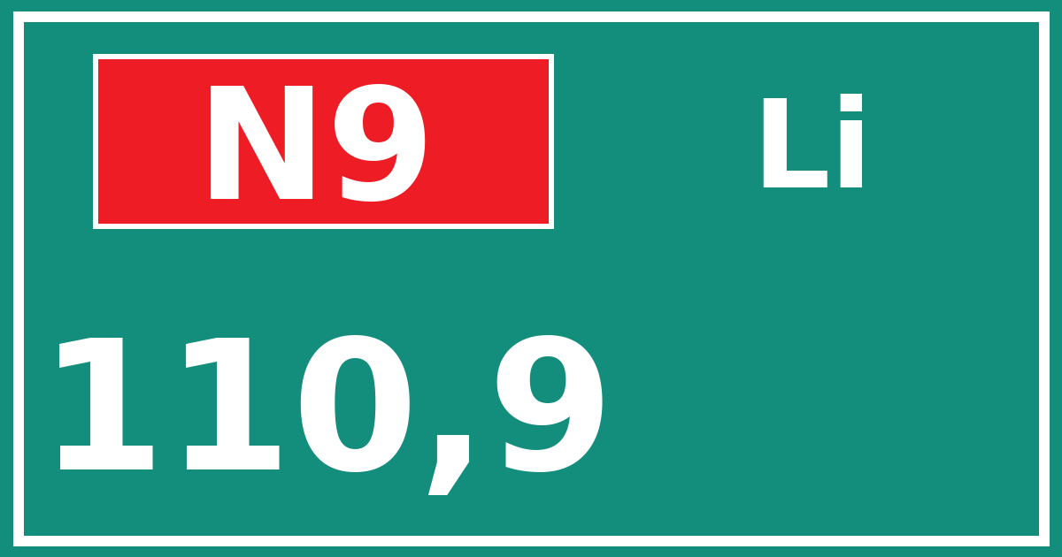 Hectometerbord N9 110,9 zijde Li