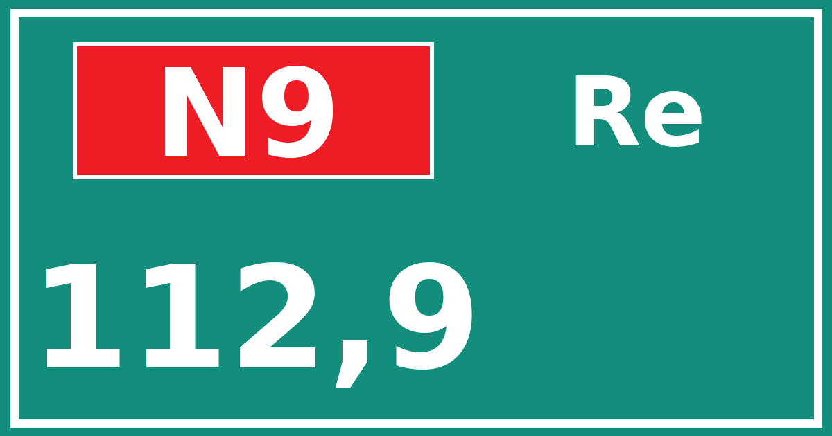 Hectometerbord N9 112,9 zijde Re