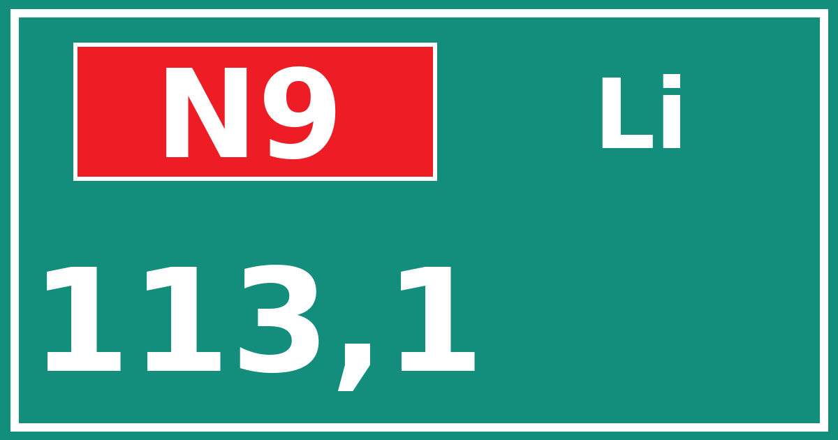 Hectometerbord N9 113,1 zijde Li