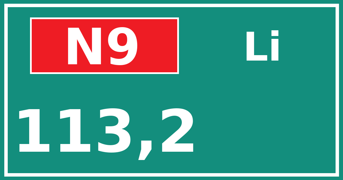 Hectometerbord N9 113,2 zijde Li