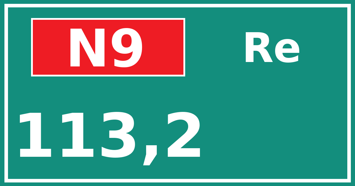Hectometerbord N9 113,2 zijde Re