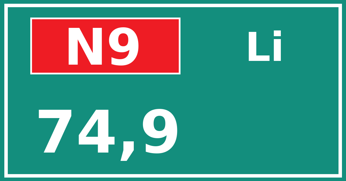 Hectometerbord N9 74,9 zijde Li