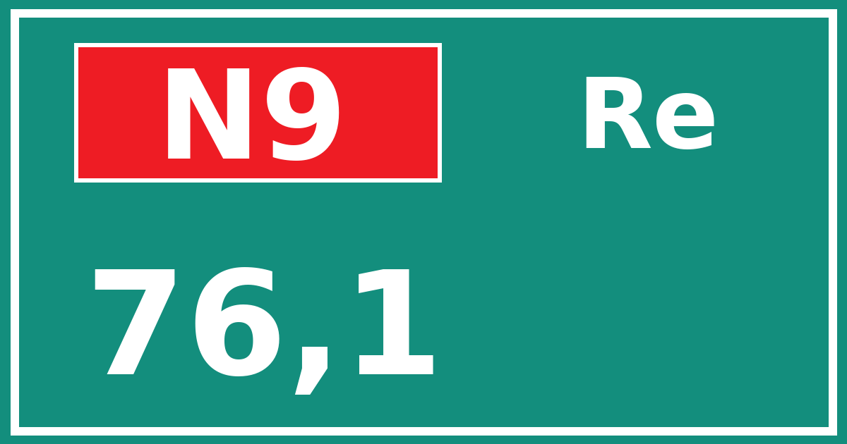 Hectometerbord N9 76,1 zijde Re