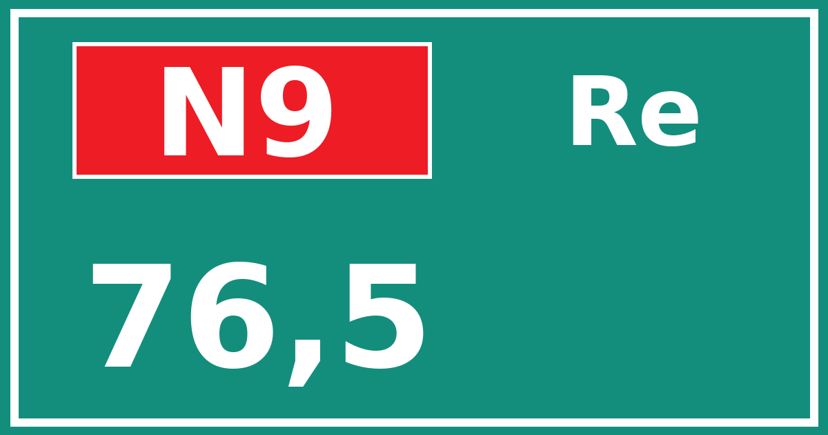 Hectometerbord N9 76,5 zijde Re