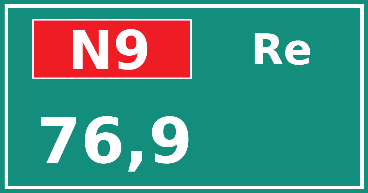 Hectometerbord N9 76,9 zijde Re