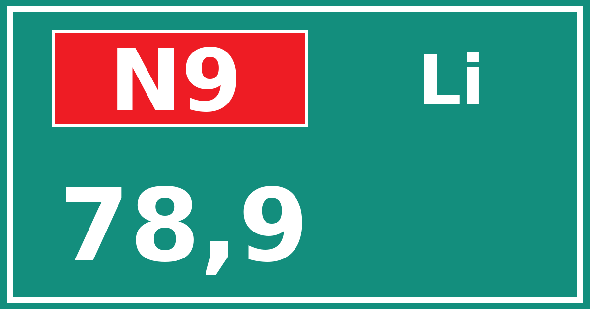 Hectometerbord N9 78,9 zijde Li