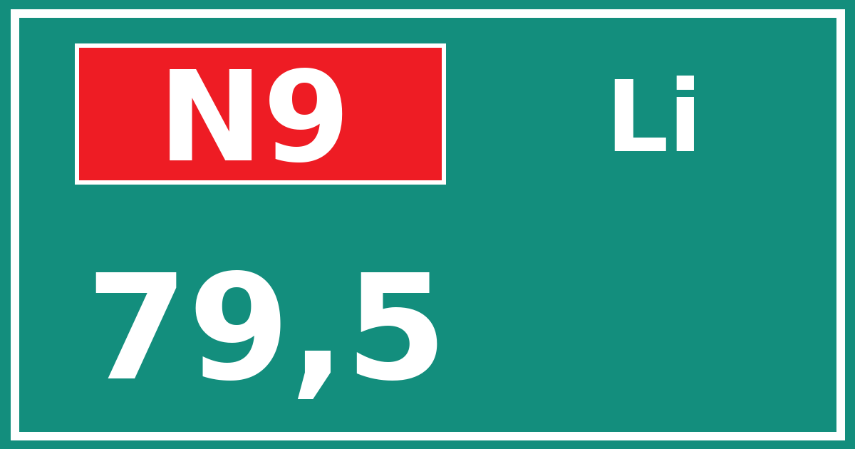 Hectometerbord N9 79,5 zijde Li