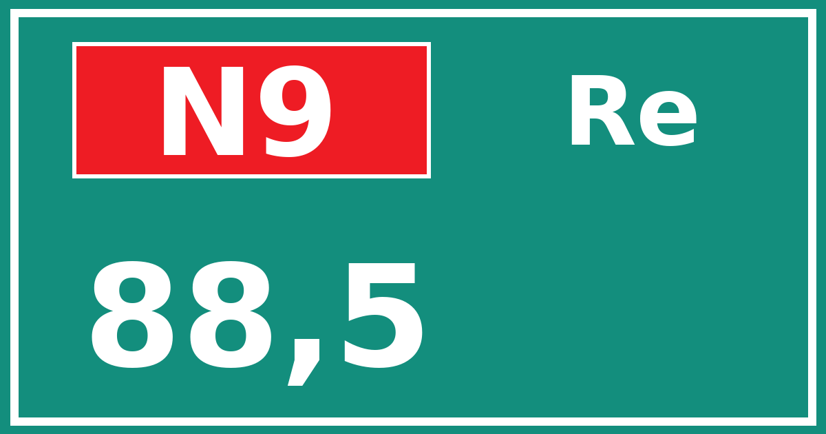 Hectometerbord N9 88,5 zijde Re