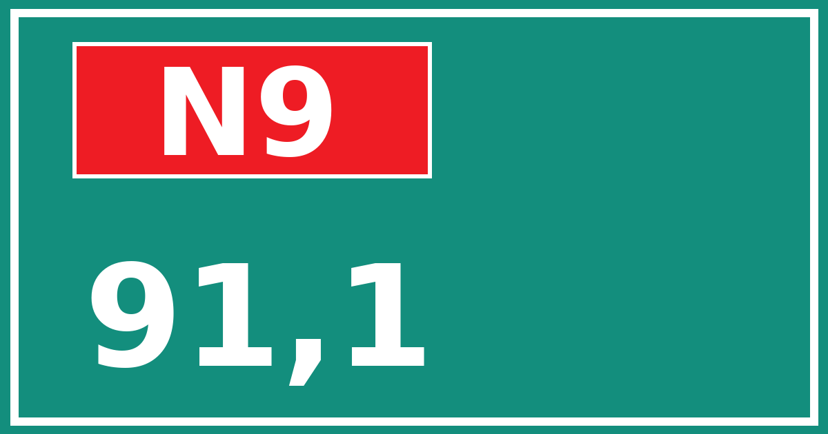 Hectometerbord N9 91,1