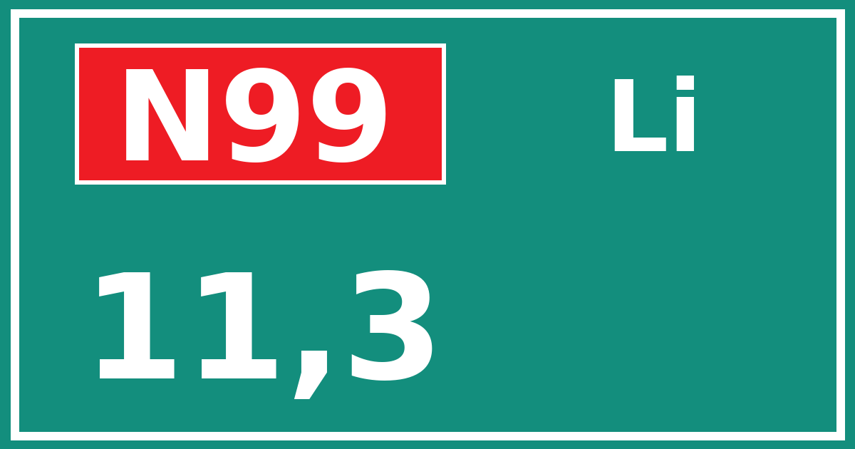 Hectometerbord N99 11,3 zijde Li