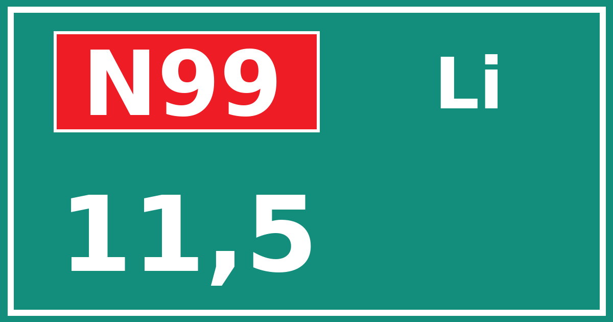 Hectometerbord N99 11,5 zijde Li