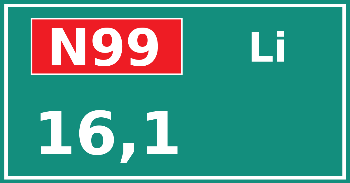 Hectometerbord N99 16,1 zijde Li