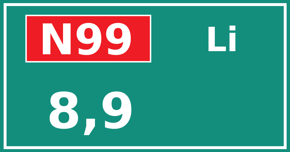 Hectometerbord N99 8,9 zijde Li