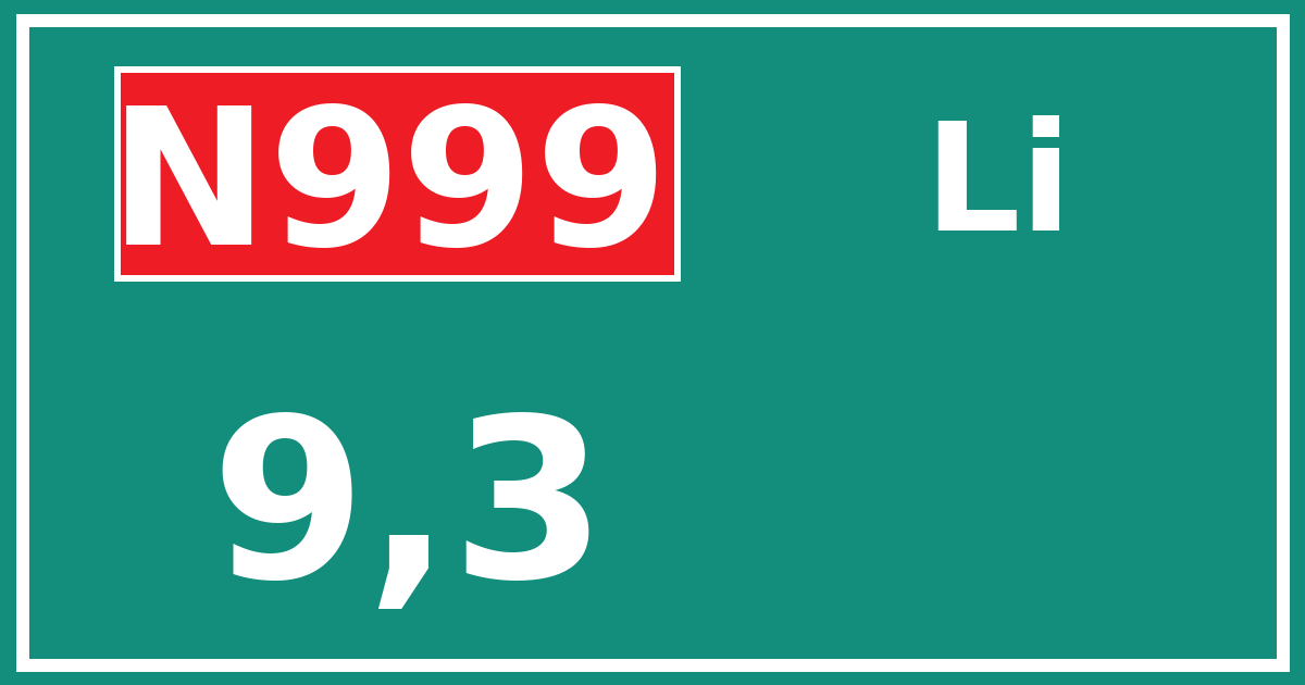 Hectometerbord N999 9,3 zijde Li